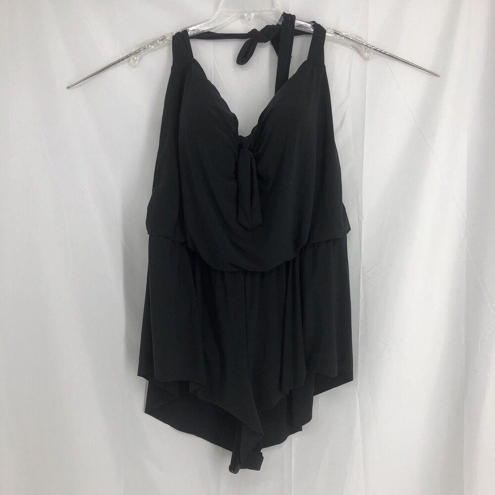 Aqua Green Swimsuit Womens 26W Black Halter Swim Romper
